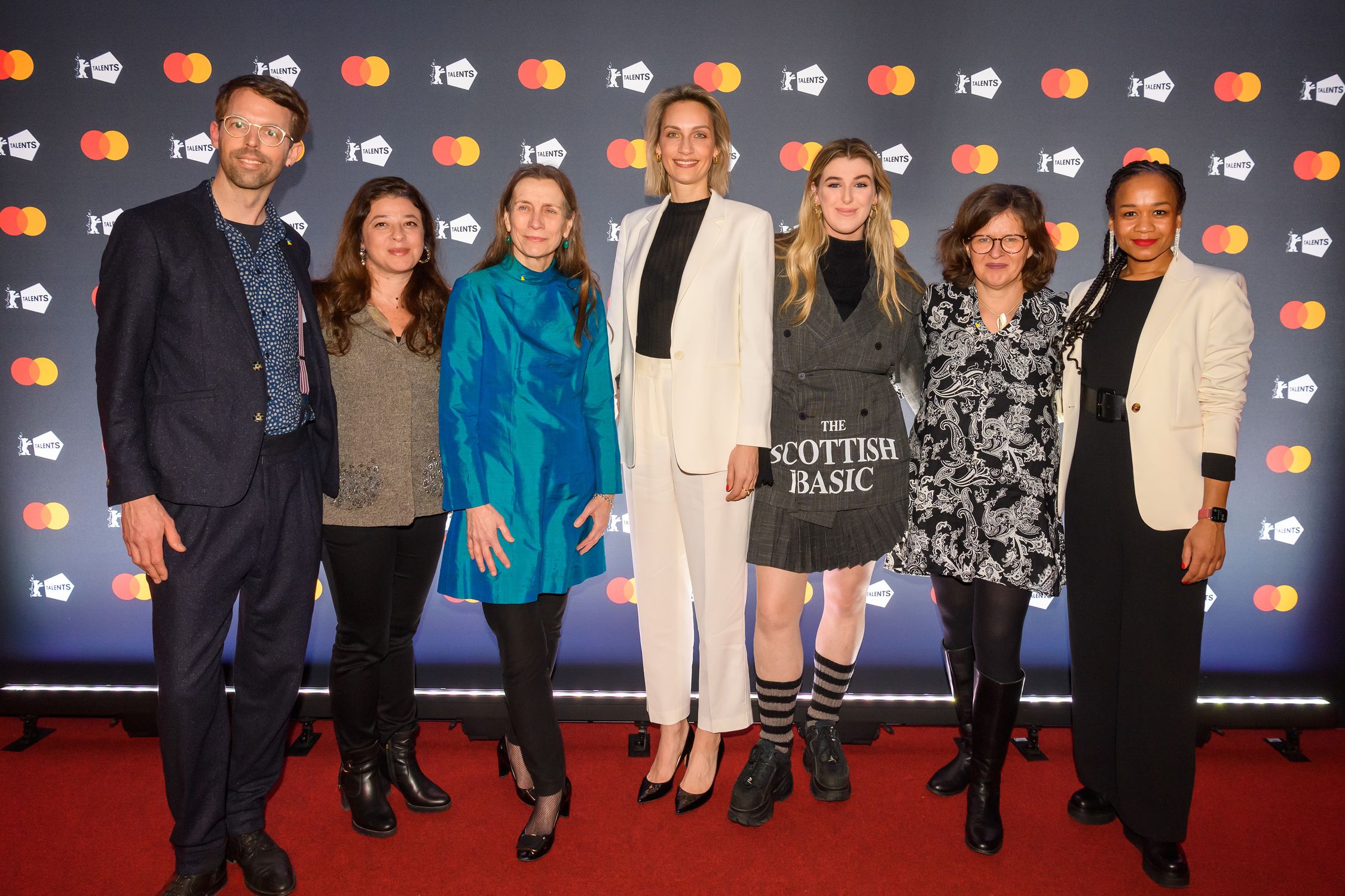 The Berlinale\'s Florian Weghorn, Mariette Rissenbeek Christine Tröstrum with the Mastercard Enablement Programme jury Hania Mroué, Marene Arnold and Honor Swinton Byrne, and Mastercard\'s Jennifer Probst at the Dine & Shine.