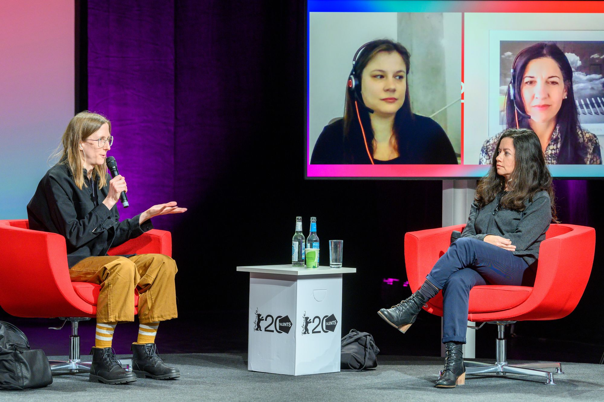 Filmmakers Ashley McKenzie and Lina Rodriguez joined online by Telefilm Canada's Adriana Chartrand and Peggy Lainis at the 2022 Talents Tanks.